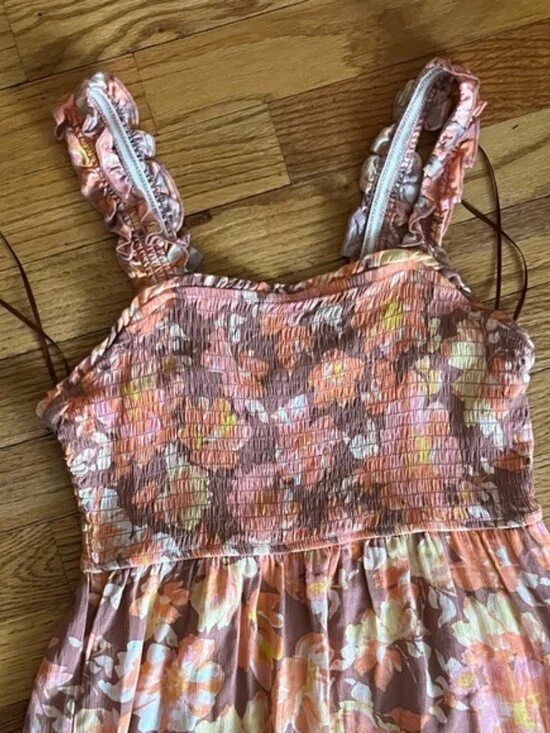 Pink Rose Rust Floral Maxi Skirt with Pink and Cream Blooms - Picture 3 of 6